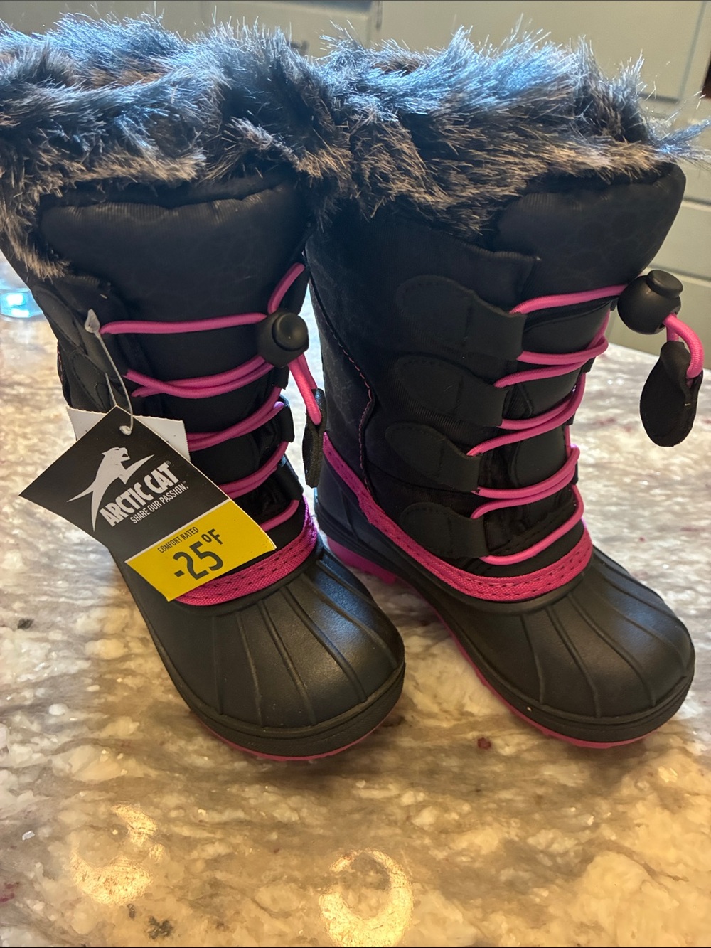 Arctic Cat Kids Black and Pink Insulated Winter Boots
